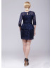 Navy Blue Lace Over Mother Of The Bride Dress 